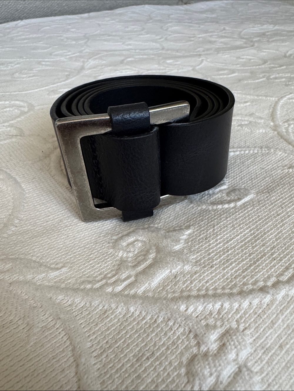 Women's Black Genuine Leather Belt with Silver Buckle